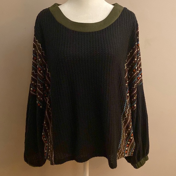 Umgee Waffle Knit Boho Print Top - Picture 2 of 11